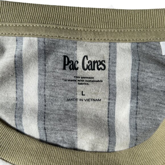 Pac Cares Men Shirt Long Sleeve Stripe Tan Gray Blue Size L - Picture 3 of 9